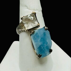 Sterling Aquamarine Herkimer Quartz Designer Ring